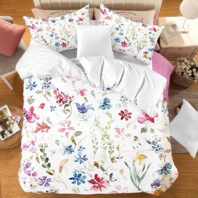 3Pcs Watercolor Floral Duvet Cover Premium Microfiber Butterfly Garden Print Bedding Collection Soft Breathable Quilt Cover with Pillowcases Modern Spring Design for Bedroom Home Decor