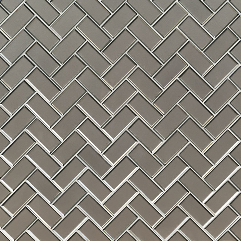 Rivella Herringbone 11 in. x 14 in. Glossy Glass Mosaic Wall Tile, Kavik