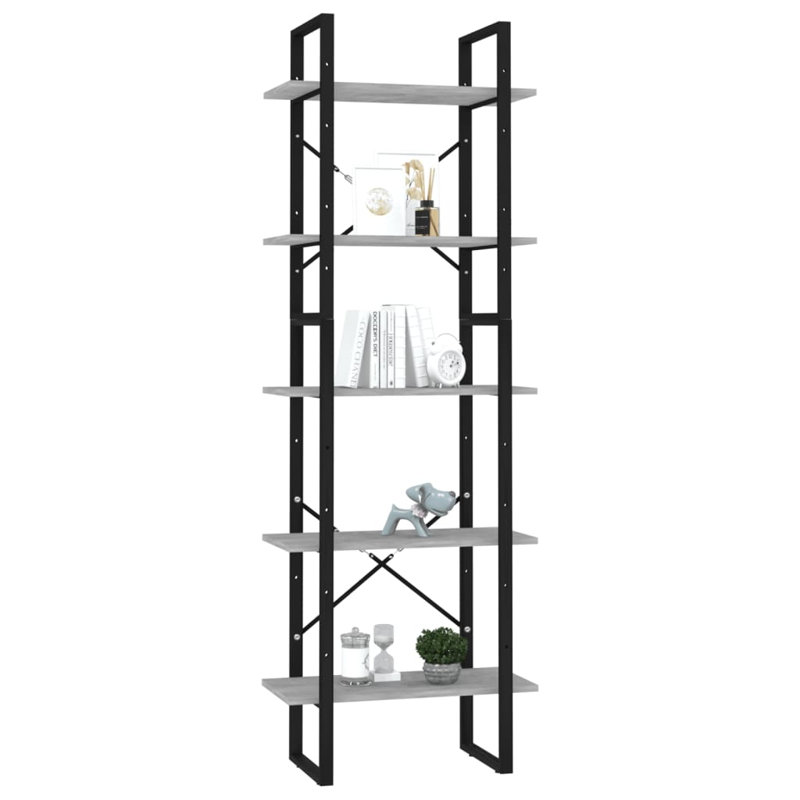 Bibliothèque Canne en bois d'ingénierie, Gris clair, (5 tablettes) H 68,9 po x l 23,6 po x P 11,8 po
