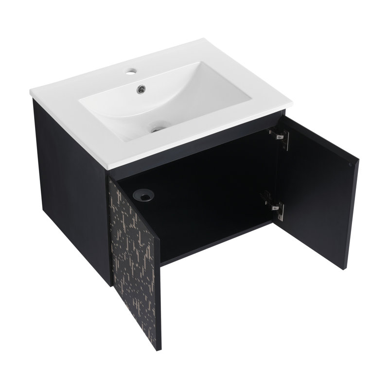 Floating Wall-Mounted Bathroom Vanity With Ceramics Sink & Soft-Close Cabinet Door, KD-Package, Bathroom Vanity, 24"