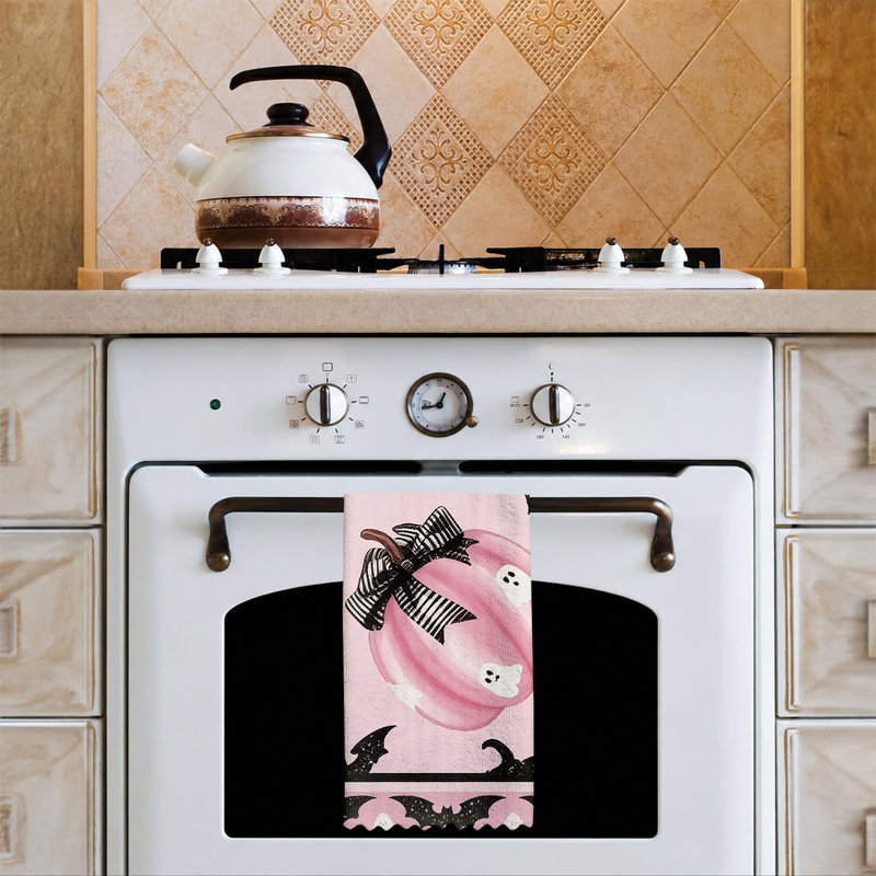 Dish Cloth Kitchen Towel, Pink Boo Pumpkin Pattern