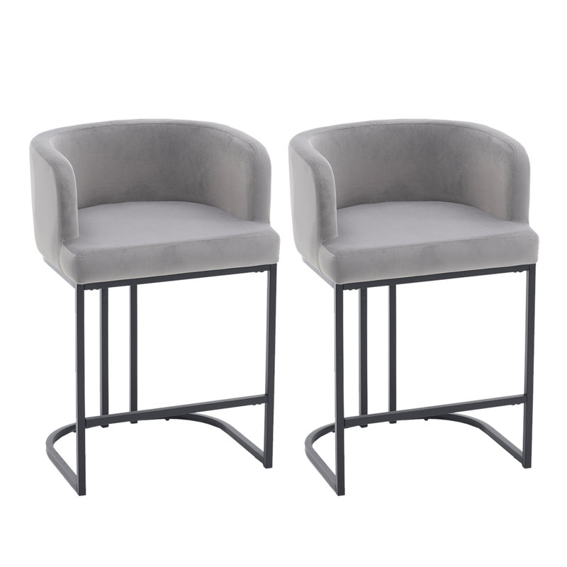 Modern Bar Stools, 26 inch Velvet Counter Height Bar Stools With Comfy Backrest And Arms, Gold Metal Frames For Counter, Kitchen Island, Pub