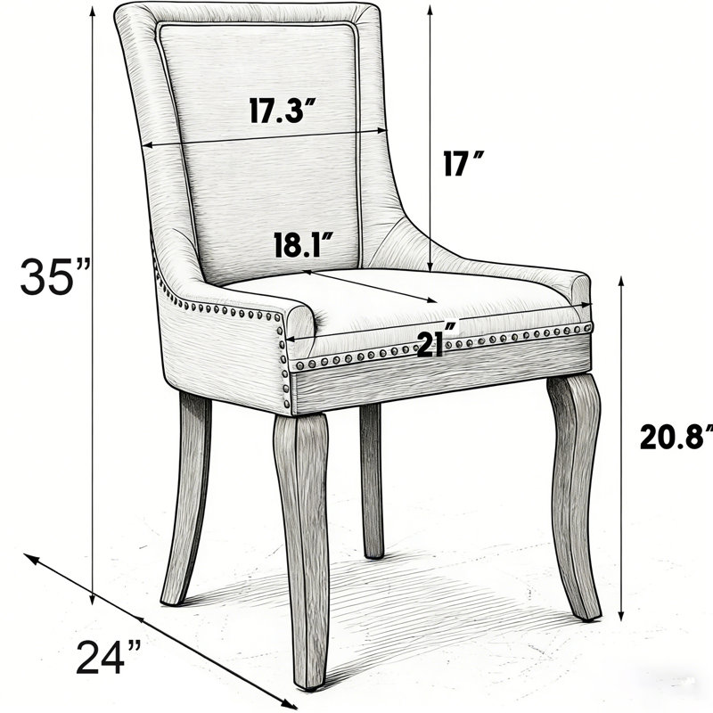 Farmhouse Upholstered Side Chairs Set of 6, Vintage Solid Wood Kitchen Dining Chairs with Nailhead Trim & High Back Support, 350lbs Weight Capacity