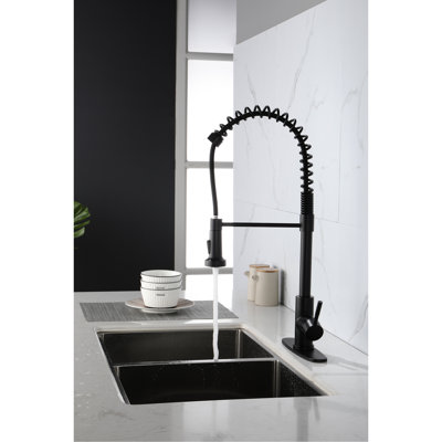 Robinet industriel escamotable en acier inoxydable noir mat avec robinets de cuisine noirs à ressort