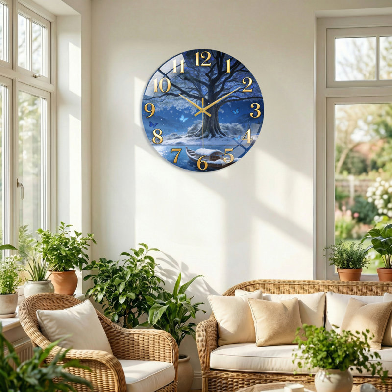 Horloge murale décorative en verre Winter Winter, 40 x 40 cm (15,7 x 15,7 pouces)