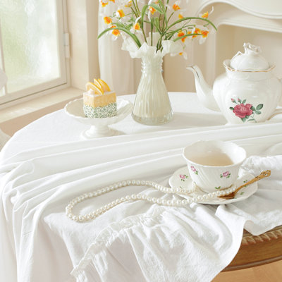 Washed Cotton Ruffled Round Tablecloth
