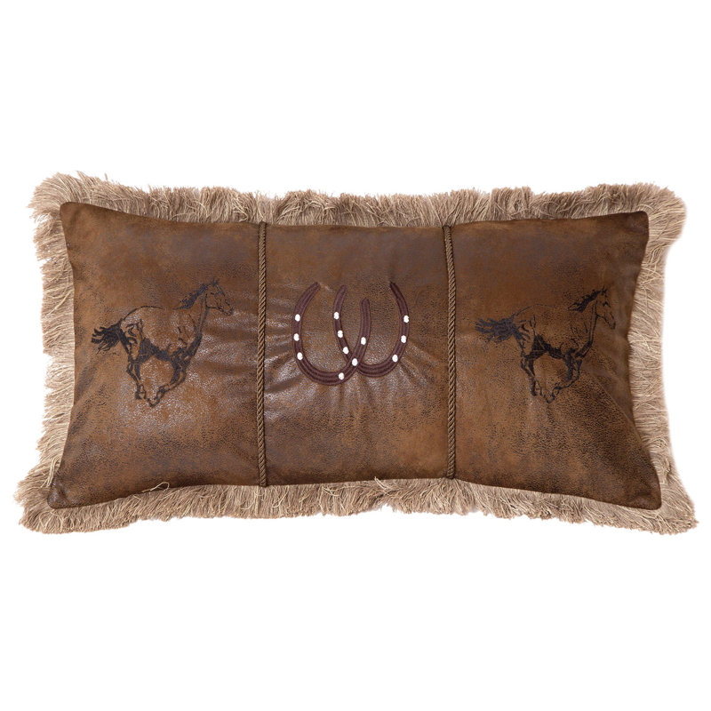 Running Horses Faux leather Lumbar Pillow