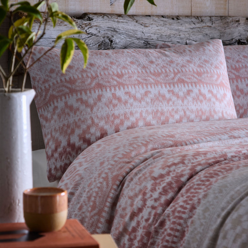 Bergen Cotton Geometric Duvet Cover Set with Pillowcases Included, Terracotta, Single Duvet Cover + 1 Standard Pillowcase
