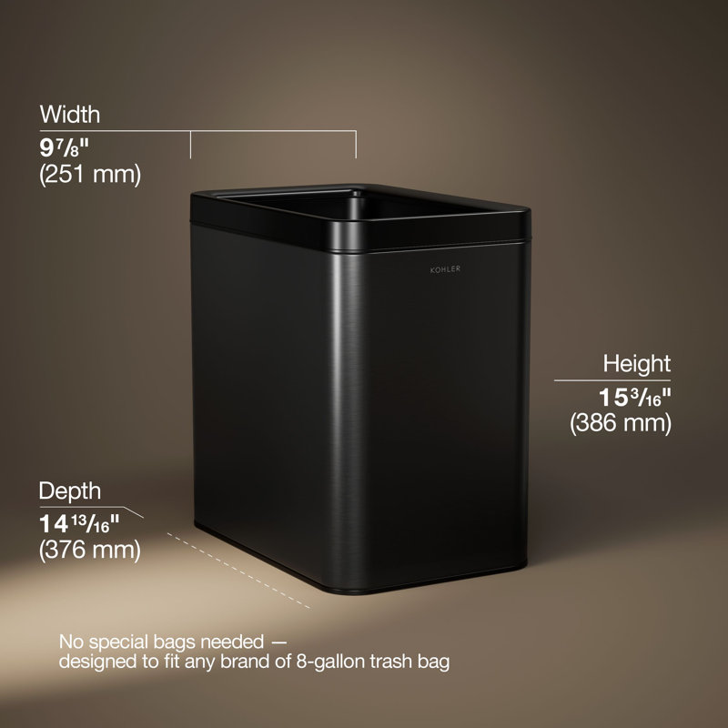 25-Liter Open-Top Trash Can, Black Stainless