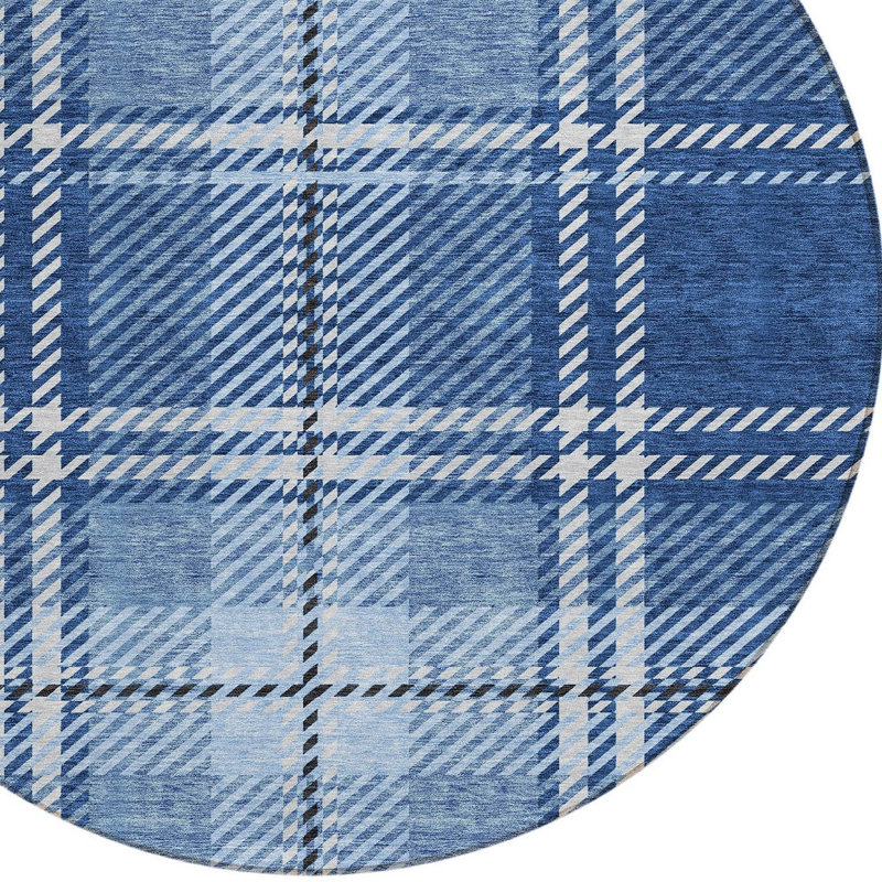 Tapis intérieur lavable rond 8 pi bleu marine et noir ivoire