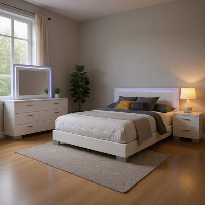 Sok 4 Piece Bedroom Set Faux Leather LED Lights