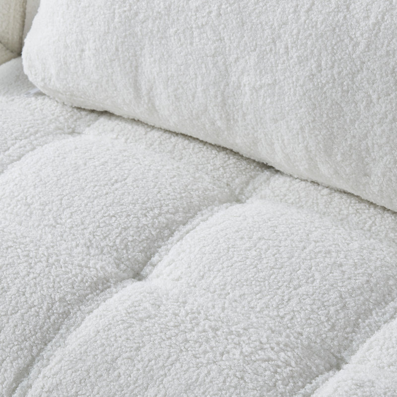Tadija Twin Upholstered Convertible Sofa, 28" H x 35.5" W x 34" D, White Teddy