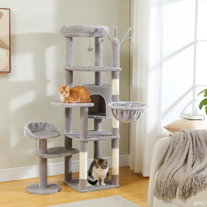 Gray Multi-Level Cat Tree with Hammock and Scratching Post