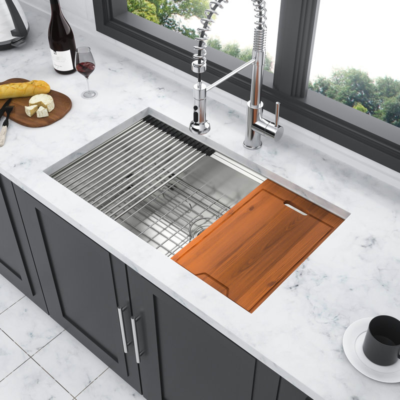 304 Stainless Steel Sink - With Colander And Template 33" Kitchen R10 Rounded Corner, Spacious