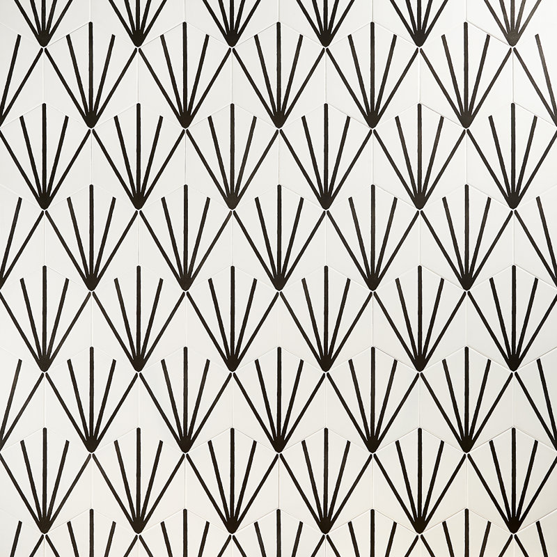 GeoHex Deco 8" Hexagon Matte Porcelain Floor and Wall Tile (9.03 Sq. Ft. / Case), White/Black