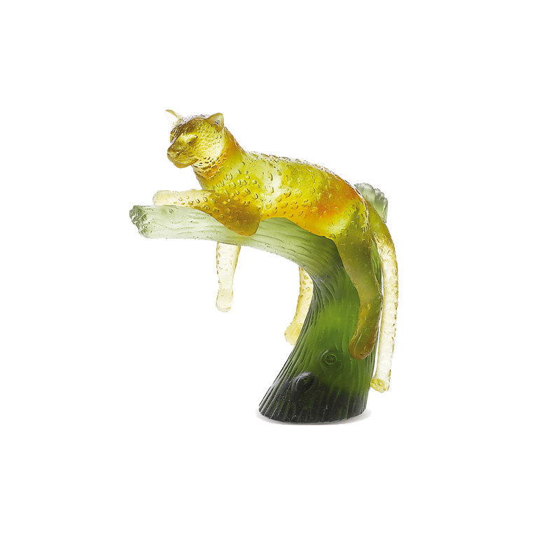 Animal Universe Panther on Tree Figurine, Green/Amber