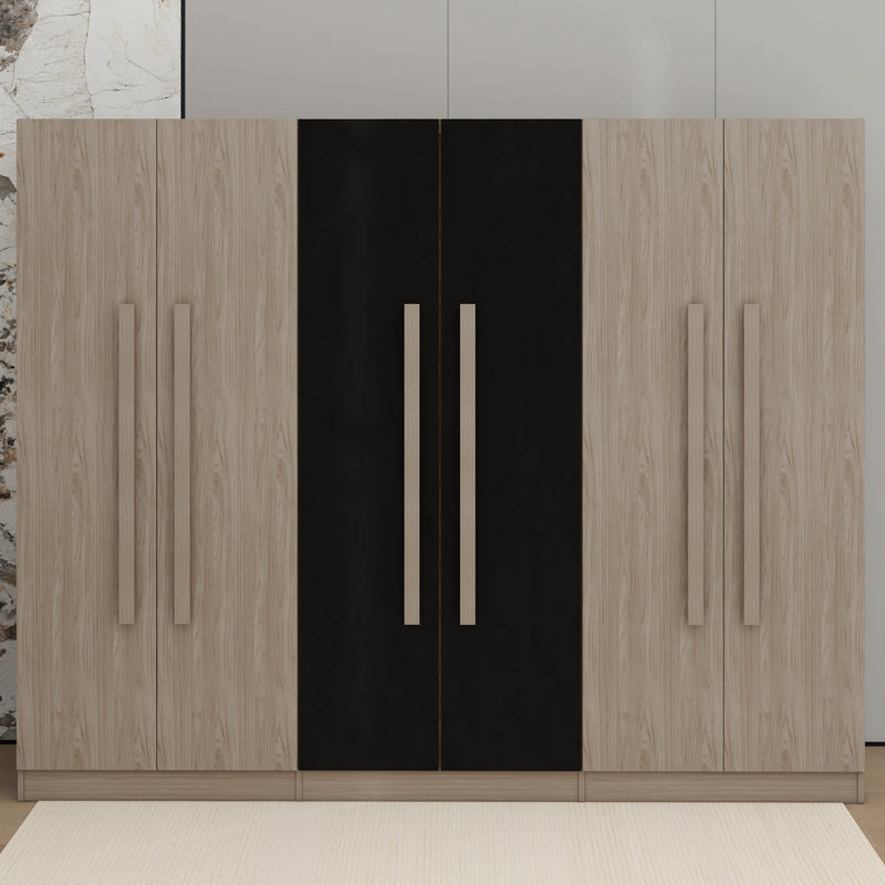 Jerral 6-Doors Wooden Wardrobe Storage For Bedroom,With 2 Drawers Inside