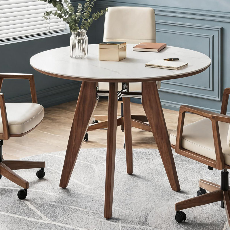 Table de conférence ronde de 31,5 po avec plateau en pierre frittée