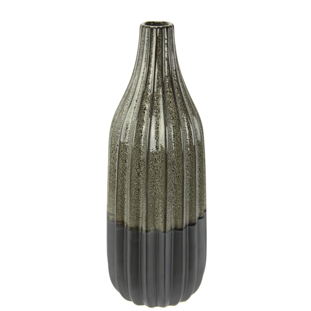 Blumenvase aus Keramik geriffelt bauchig Flaschenform grau braun matt glänzend Tennant