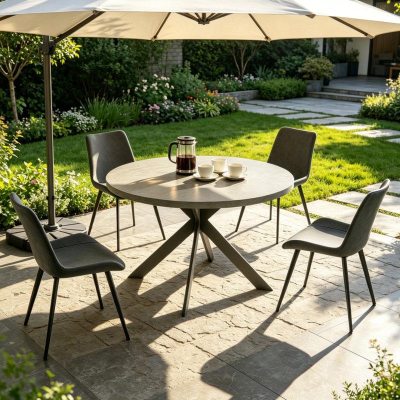 Round Dining Table Set, Gray, 5 Pieces: Table, 4 Chairs