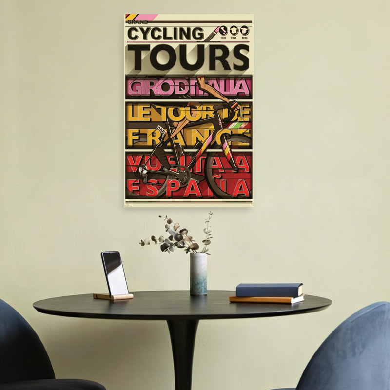 Art mural coloré rétro rétro Grand Cycling Tours, 24" H x 16" W