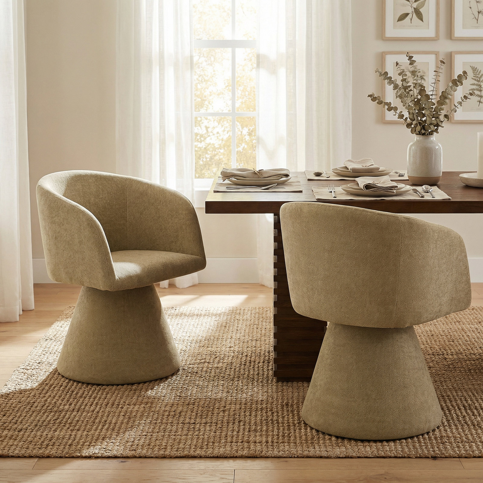 Fawnia Swivel Dining Armchair, Moss Green