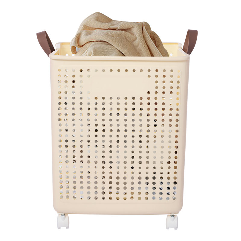 Panier à linge en plastique avec poignées, Crème, H 19,7 po x l 14,8 po x P 12,2 po