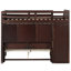 Lit superposé simple au-dessus d'un lit double en L avec escalier de rangement, armoire, armoire et luminaire-1104902991