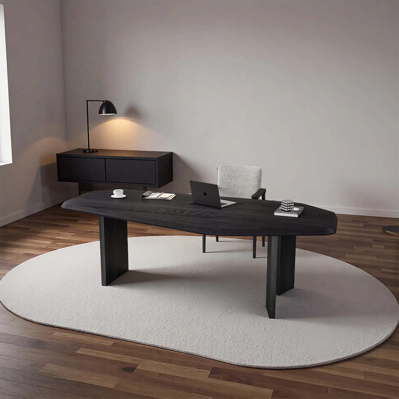 Bureau d'ordinateur moderne en bois massif de forme spéciale, H 29,5 po x l 70,87 po x P 31,5 po, Noir