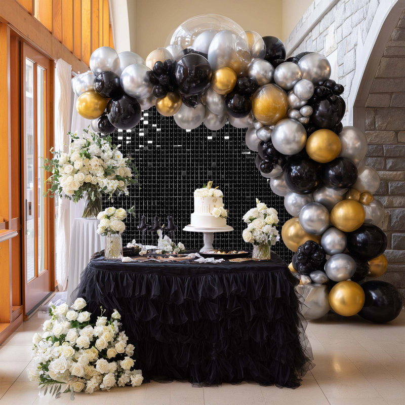  24 panneaux de toile de fond muraux chatoyants 4 x 6 pi Blcak carré décoration de fête à paillettes pour fiançailles anniversaire