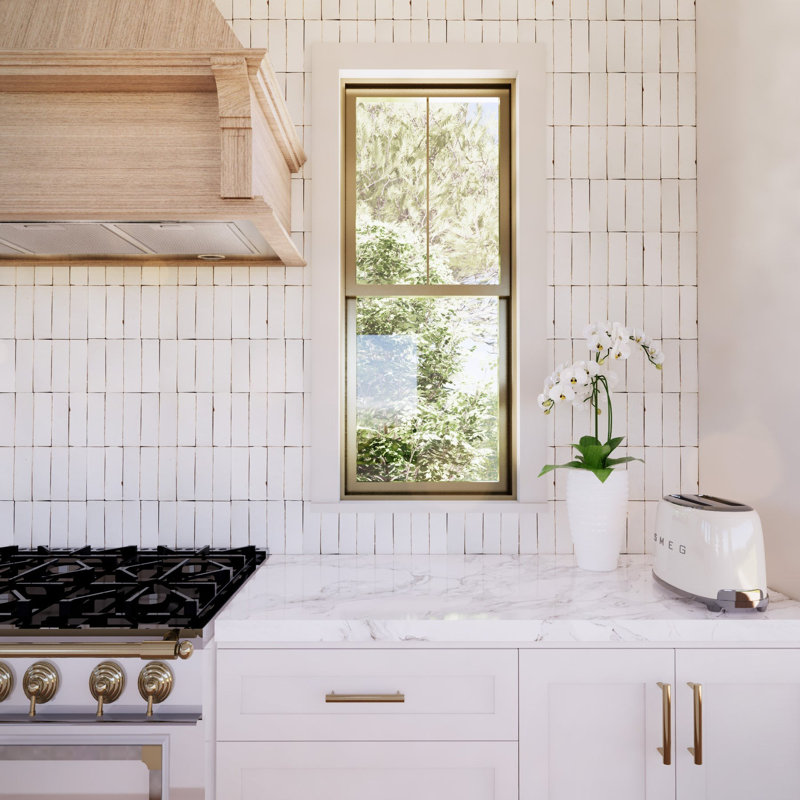 Morokko 2" x 6" Handmade Zellige Glossy Wall Tile, Bejmat Bianco White