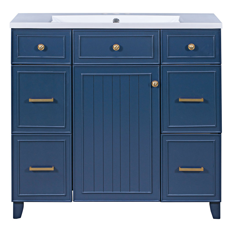 Meuble-lavabo simple avec plateau en résine Milous, Bleu marine