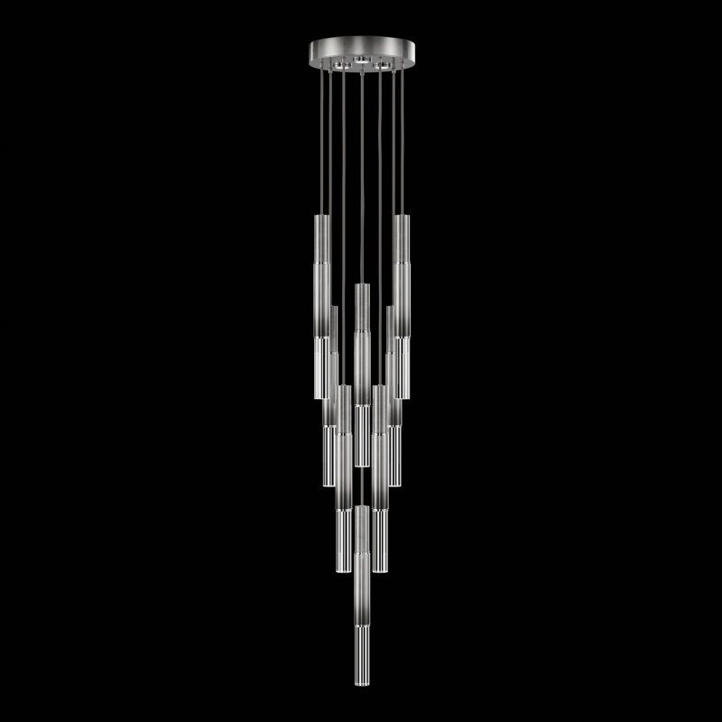 Luminaire suspendu rond l 16 po Antonia, Doux ombre feuille d'argent / nickel