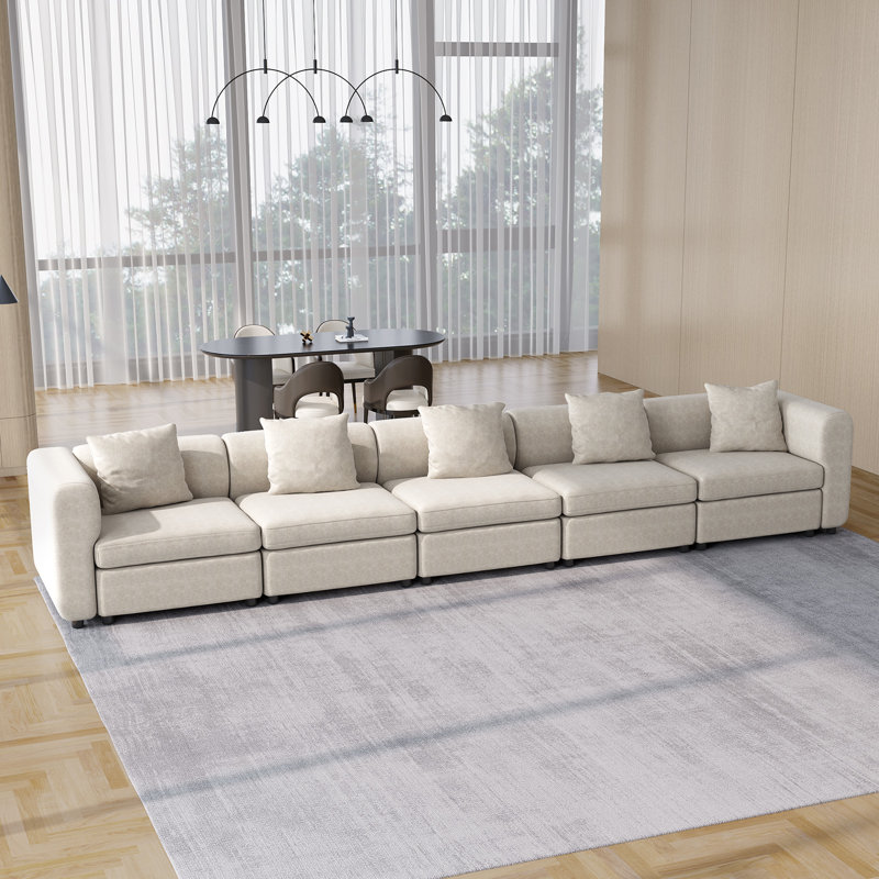 Canapé modulaire en velours 3 places Sadettin, H 28,14 po x l 33,85 po x P 183,46 po