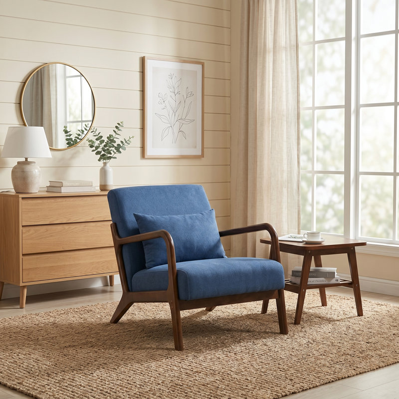 Fauteuil d'appoint rembourré bleu Mid-Century