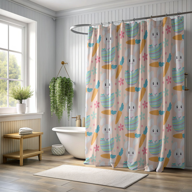 Rideau de douche 1 pièce Pâques, H 74 po x l 71 po