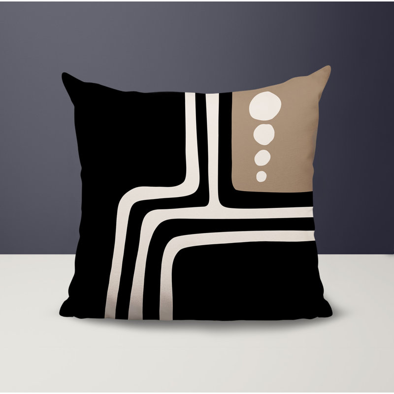 Oreiller carré réversible intérieur / extérieur Tobe Minimalist, H 15 po x l 15 po, Beige / noir / blanc cassé