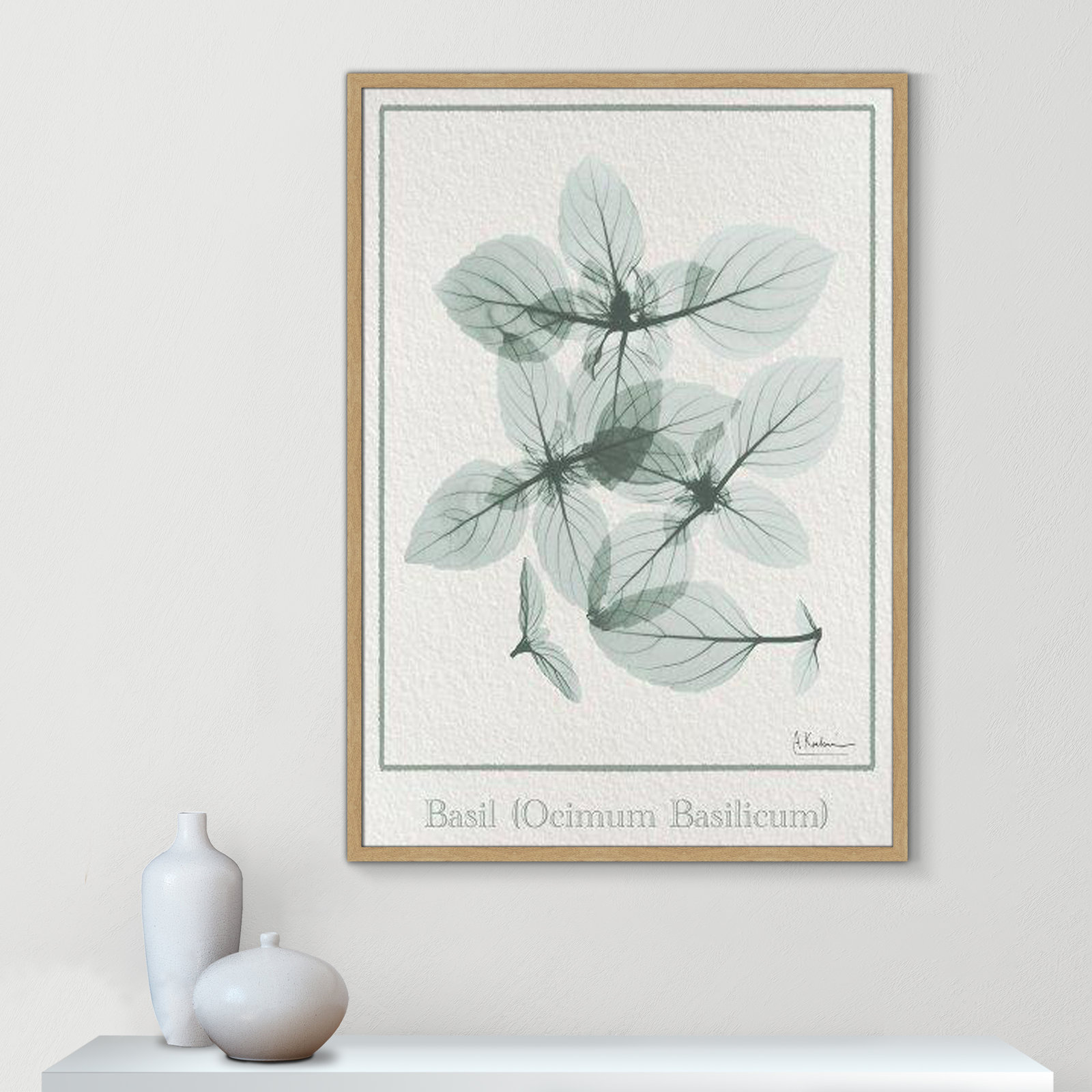 Jeanette "Basil Ocimum Basilicum" Painting, 41.5" H x 29.5" W x 1.25" D, Natural Framed Paper