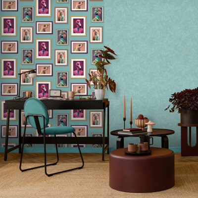 Funky Animal Portraits Green Ground Wallpaper