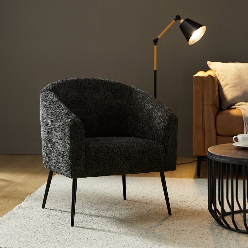Cadie 27.5"W Modern Boucle Armchair with Metal Legs, Black Polyester