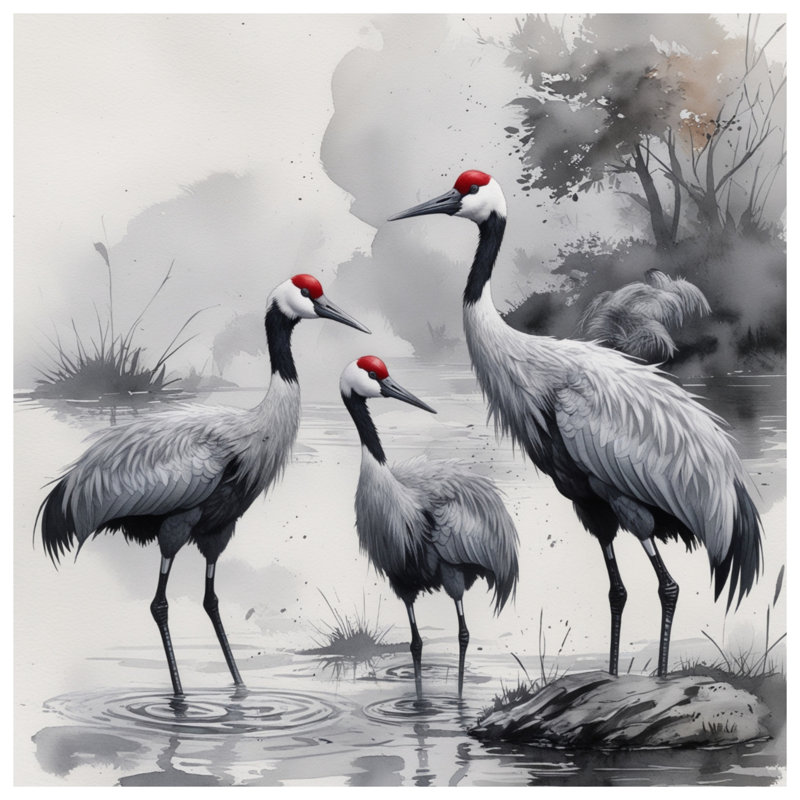 Grues en aquarelle, housses de couette, Lit simple