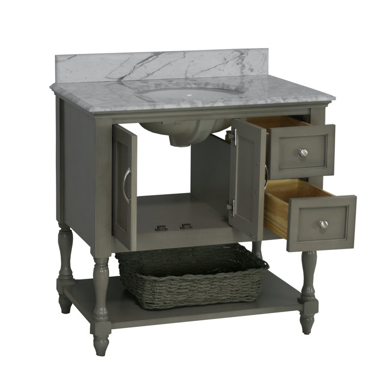Ensemble de meuble-lavabo simple 36 po Hampton, Gris patiné, Marbre de Carrare