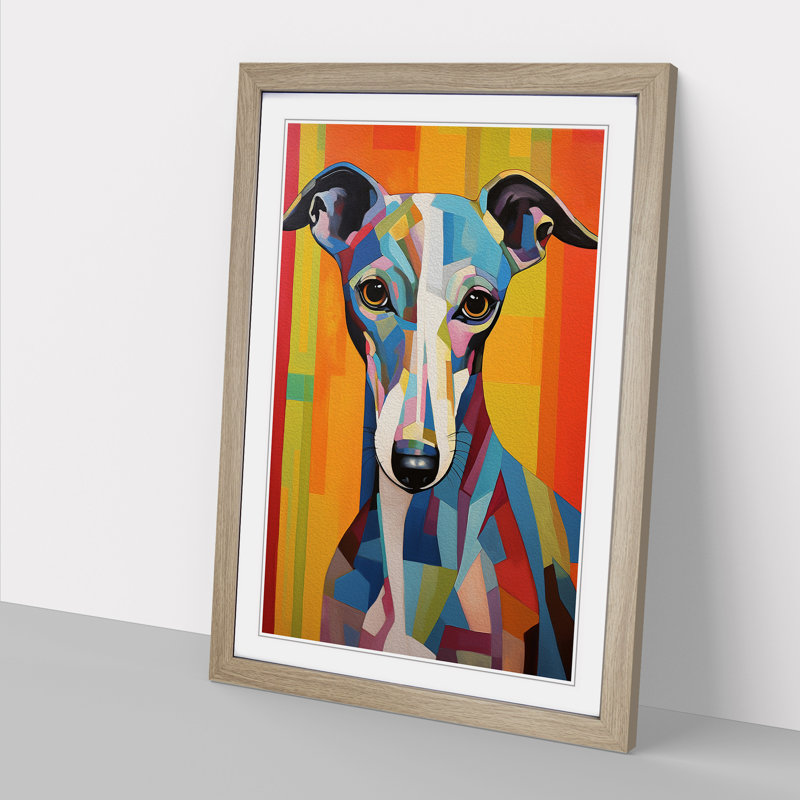 Whippet Informel No.2 - Single Picture Frame Print on Wood, 34cm H x 25cm W, Oak Framed
