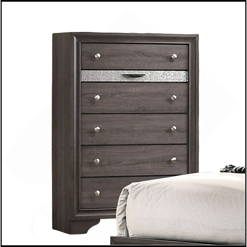 Finition grise 1 pièce style contemporain commode à bijoux cachée tiroirs à queue d'aronde anglaise boutons argentés meubles de chambre à coucher