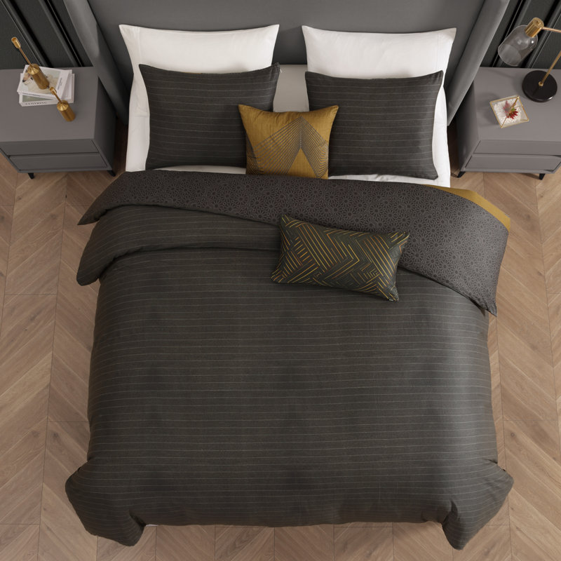 Ensemble d'édredon réversible 100% satin de coton 5 pièces Bebejan Golden Hex, Grand + 4 pièces supplémentaires