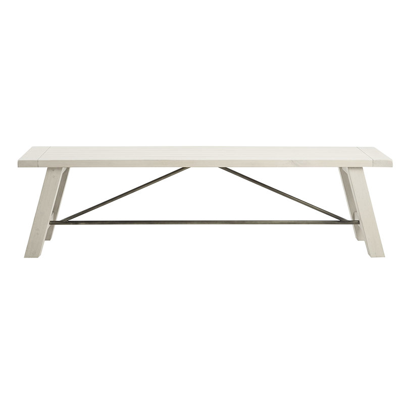 Banc de salle à manger en bois massif rustique, métal inclus, blanc délavé, 3 places, banc d'une capacité de 400 lb