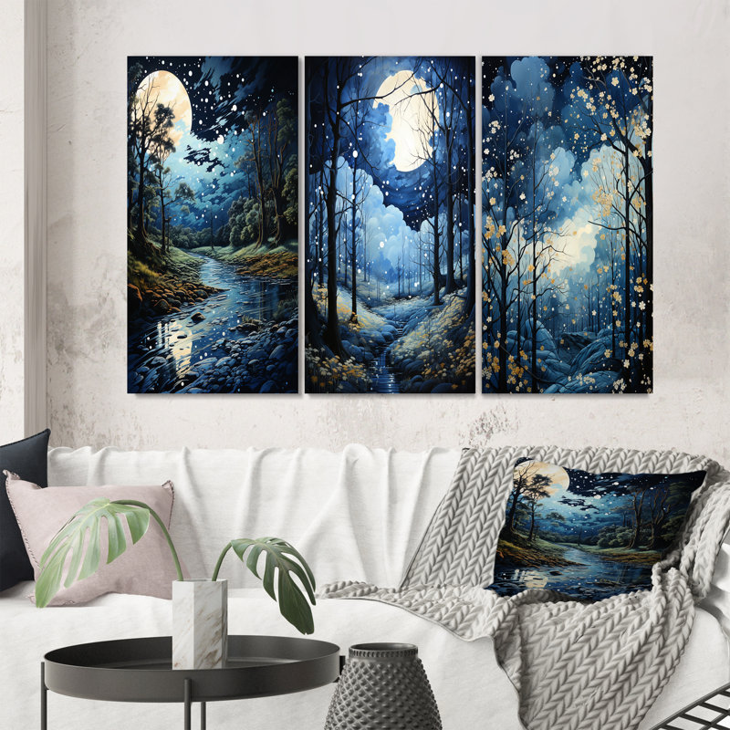 «Sky Celestial Canopy Pastoral», 3 pièces sur toile, Encadrement doré, H 32 po x l 48 po