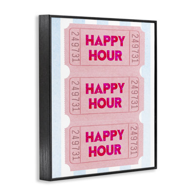 Pink Happy Hour Tickets Framed Giclee Art design by Lil Rue