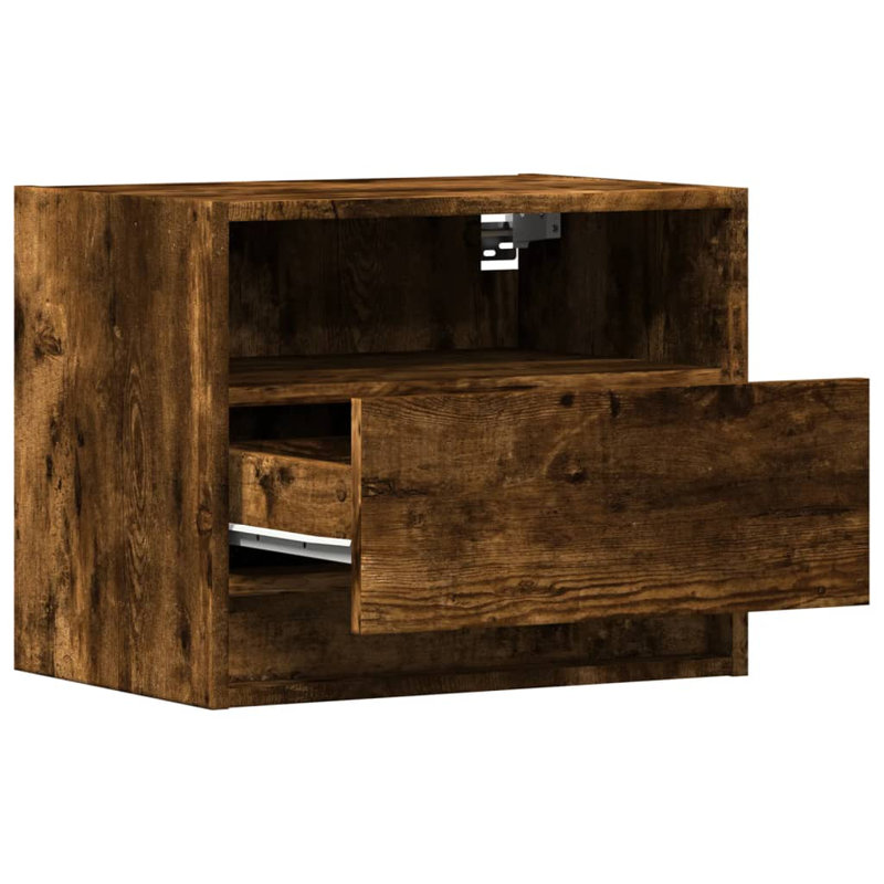 Alcea 50cm W Manufactured Wood Bedside Table, Smoked Oak, Individual