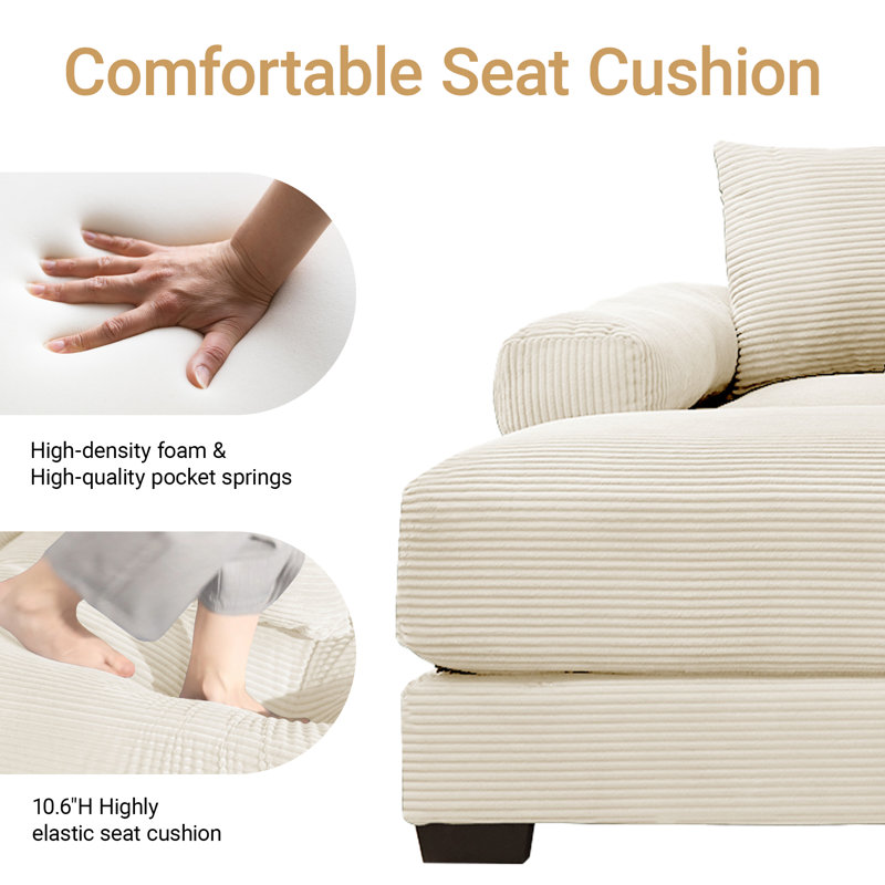 Canapé modulaire en coin surdimensionné 116 pièces 116,9 po avec siège rembourré 116,5 po., Velours côtelé beige